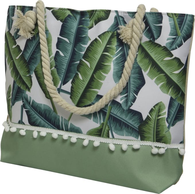 Decoris Strandtas Palm Beach - groen - 45 x 35 cm - shopper - boodschappen - polyester