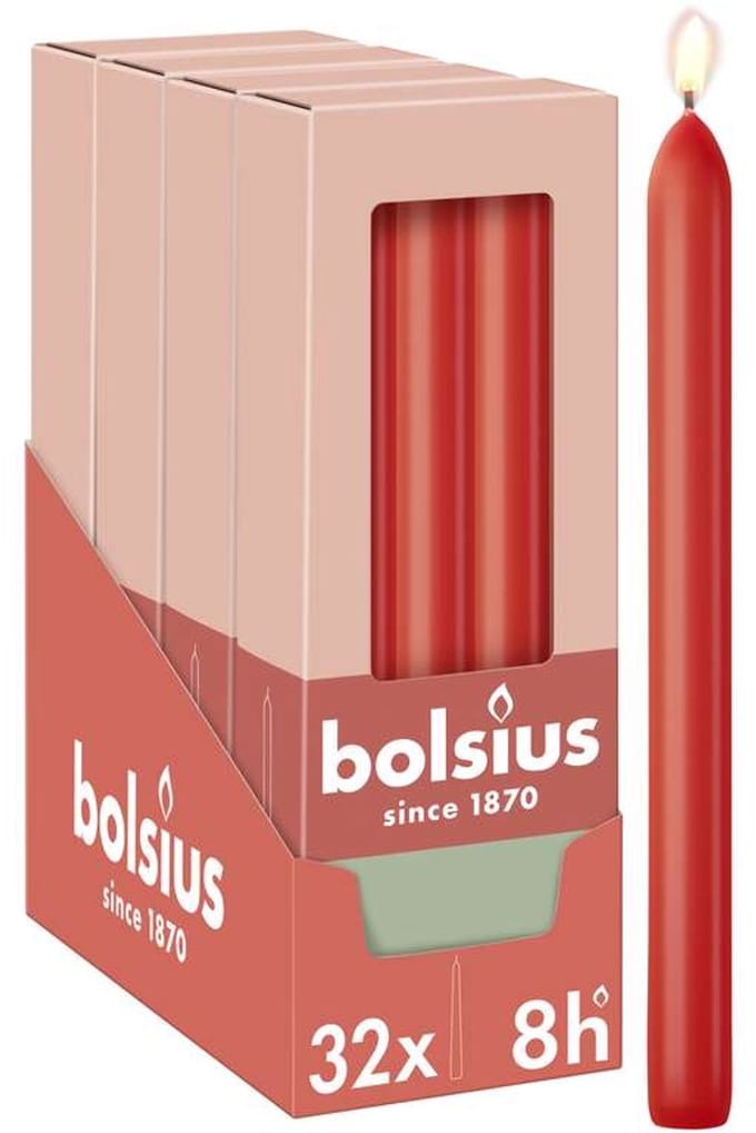 Bolsius - Gladde Dinerkaarsen - 23 cm - 32 stuks - Rood