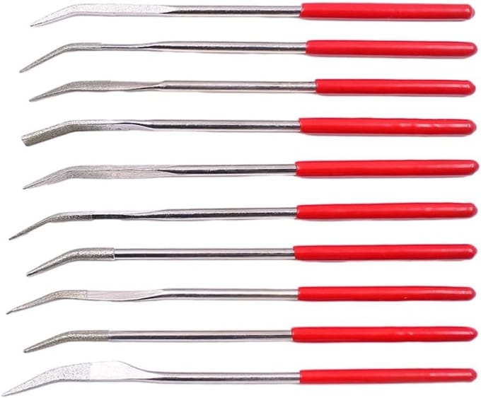 Gebogen Vijl Set - Naaldvijlen - Precisie Vijlen - Amaril Materiaal - 10 stuks - Rood