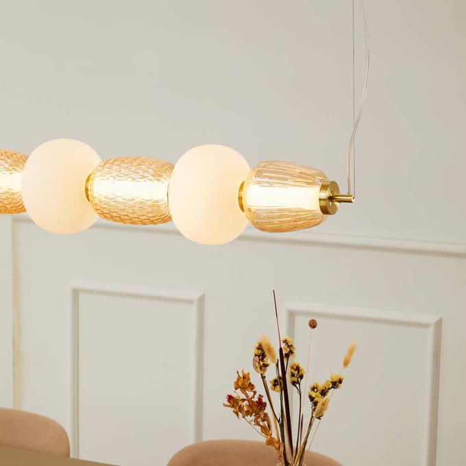 LOOM DESIGN LED hanglamp Pearl 7, amber/goud, glas, 110 cm