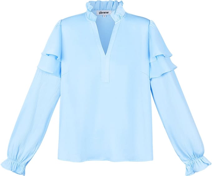 Moderne Polyester Vrouwen Top met Lange Mouwen en V-hals - Blauw - Maat M