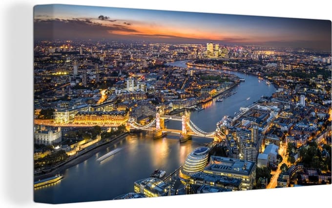 Canvas Schilderij Zonsopkomst - Londen - Skyline - 40x20 cm - Wanddecoratie