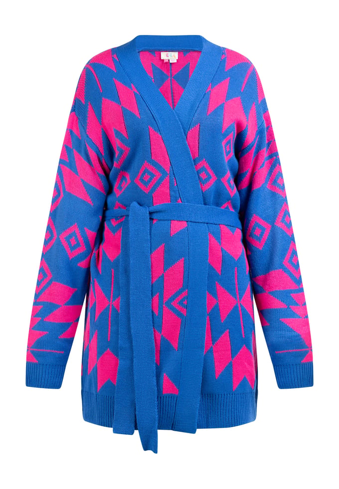 IZIA opengebreid vest Dames blauw roze