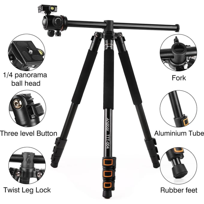 Andoer TTT-004 200cm/78.7 Inch Aluminiumlegering Camera Statief Monopod Horizontale Bevestiging met Bal goud