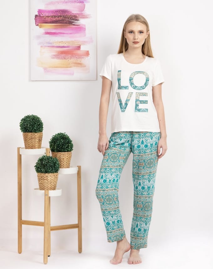 VANILLA - Love dames pyjama - Pyjamasets - Tweedelig - Viscose - Offwhite - PJ1544 - XXL