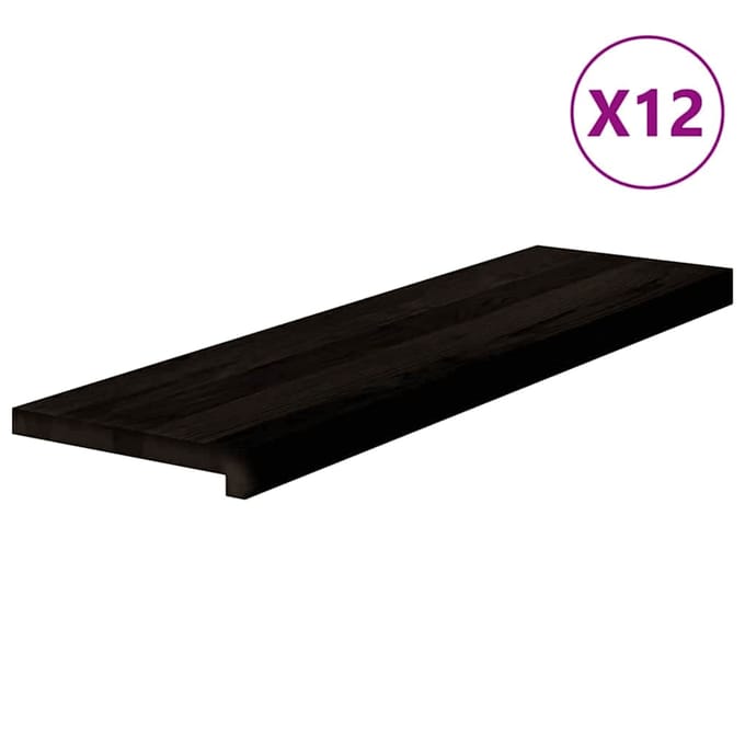 vidaXL - Traptreden - 12 - st - 90x25x2 - cm - massief - eikenhout - bruin-zwart