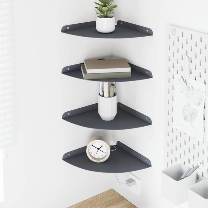 vidaXL - Hoek - Plank - 4 - st - Antraciet - 24 - x - 24 - x - 2,3 - cm