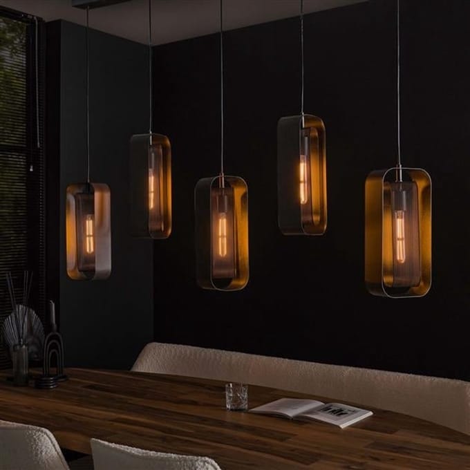 Dimehouse Hanglamp Jeff 5-lichts mesh rotate 145 x 20 x 150 cm - 5 5-lichts - Metaal - Industrieel
