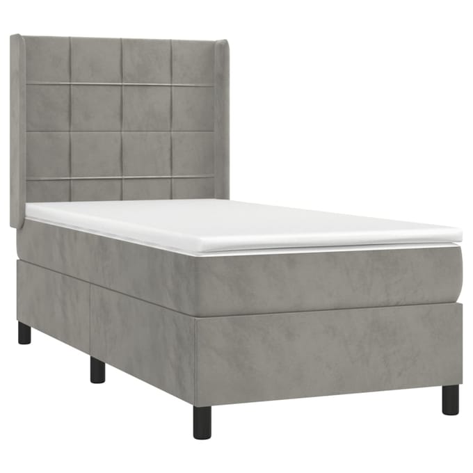 vidaXL - Boxspring - met - matras - fluweel - lichtgrijs - 100x200 - cm