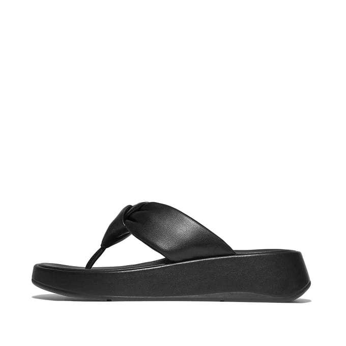 Fitflop Slipper F-Mode Knot Soft-Leather Flatform Toe-Post Zwart