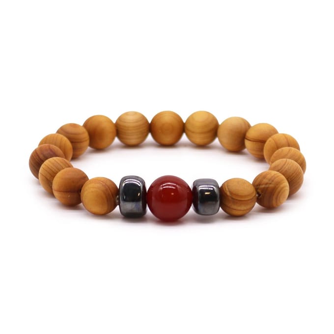 Cederhouten Wortelchakra Armband met Rode Jaspis – Handgemaakt – 7 cm