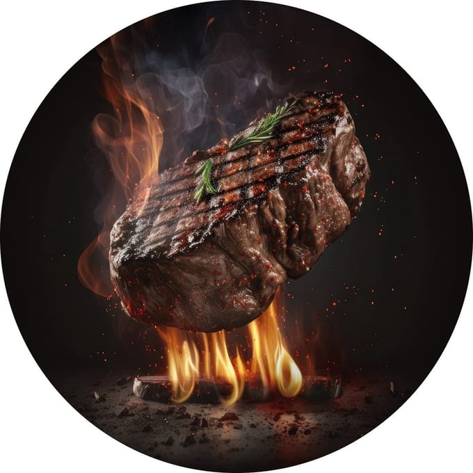 Indoorart - Muurcirkel Steak Forex 30 cm - Wanddecoratie - Afbeelding op Forex - Inclusief ophangplaat