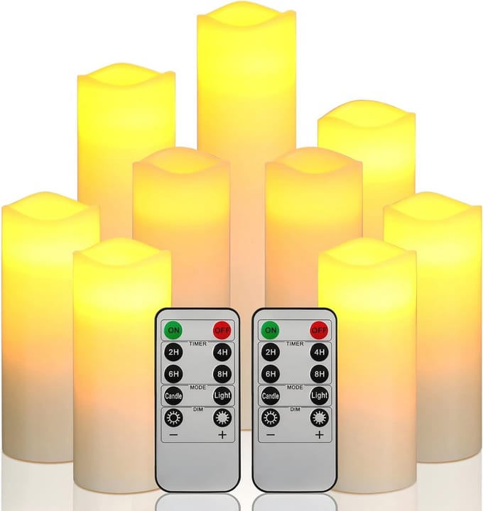 LED kaarsen set van 9 - Vlamloos en echt was, afstandsbediening met timer