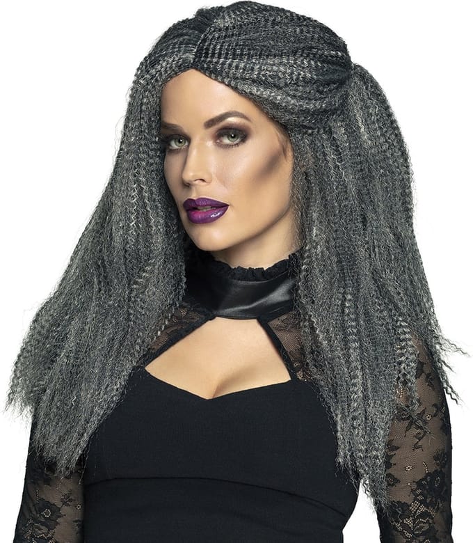 Boland - Pruik Heks Griselda Grijs - Krullen - Lang - Vrouwen - Heks - Halloween en Horror