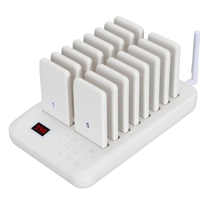 Restaurant Pagersysteem Draadloos 16 Social Distancing Houdende Pagers met Toetsenbordzender EU Plug gray
