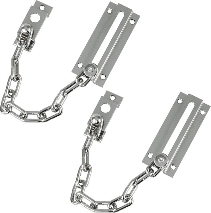 AMIG deurketting - 2x - messing - zilver - 18 cm - incl schroeven - inbraakbeveiliging