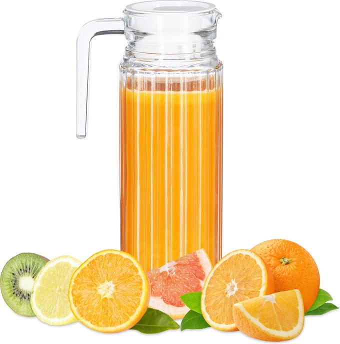 sapkan - 1 liter - handvat - deksel - glas - vaatwasserbestendig - karaf - transparant