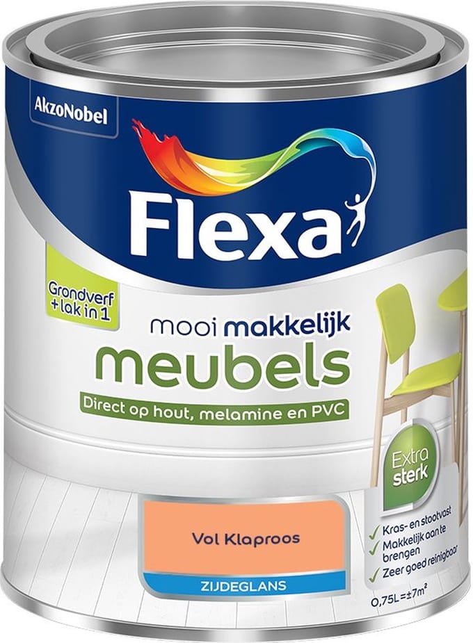 Flexa - Mooi Makkelijk Meubels Zijdeglans - Vol Klaproos - Mengverf - 750 Ml