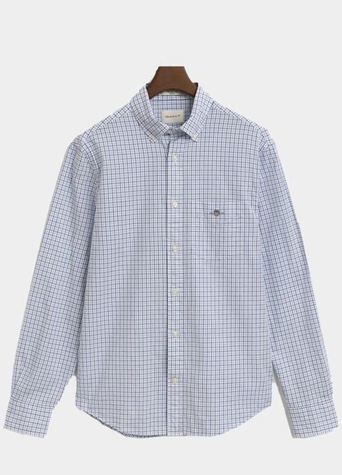 Gant Casual hemd lange mouw Blauw Reg Classic Poplin Micro Chec 3250214/427