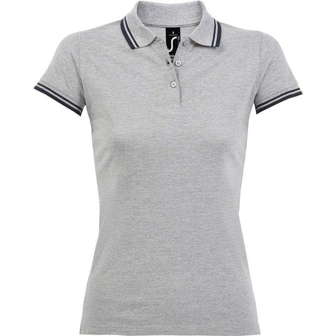 SOLS Dames/dames Pasadena getipt korte mouw Pique Polo Shirt (Heide Grijs/Navy)