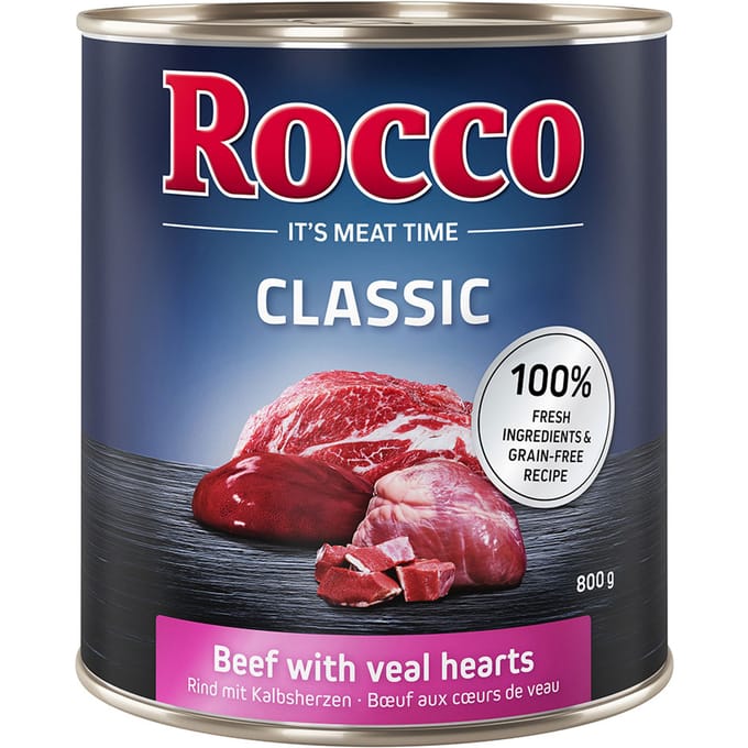 6x800g Rund met Kalfsharten Rocco Hondenvoer