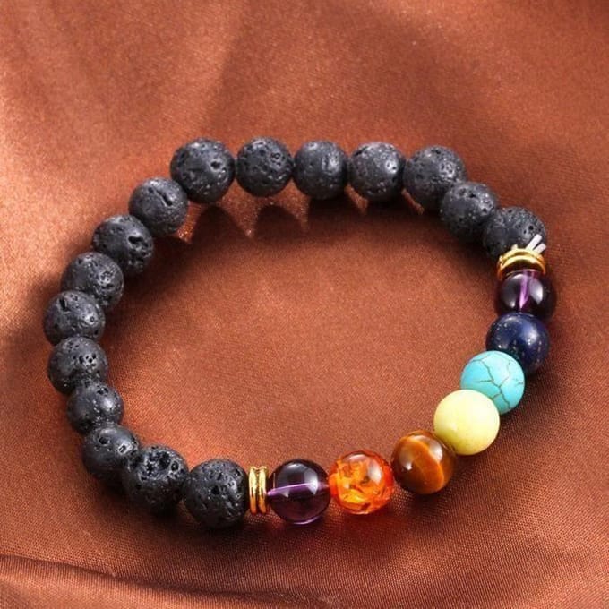 7 Chakra guérison Bracelet perles naturel pierre de lave Diffuseur Bracelet Bijoux 1382 brown