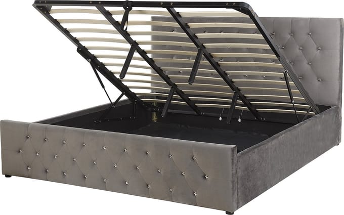 AMIENS - Bed met opbergruimte - Grijs - 180 x 200 cm - Fluweel