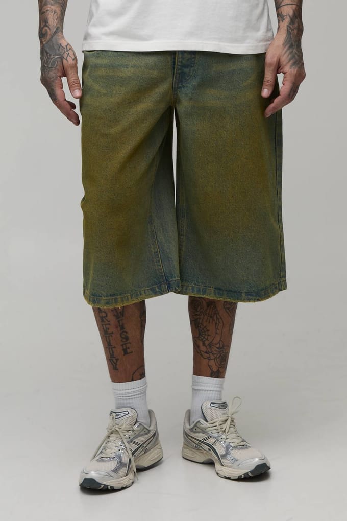 Tall Longline Getinte Denim Jorts | Green | Size 38