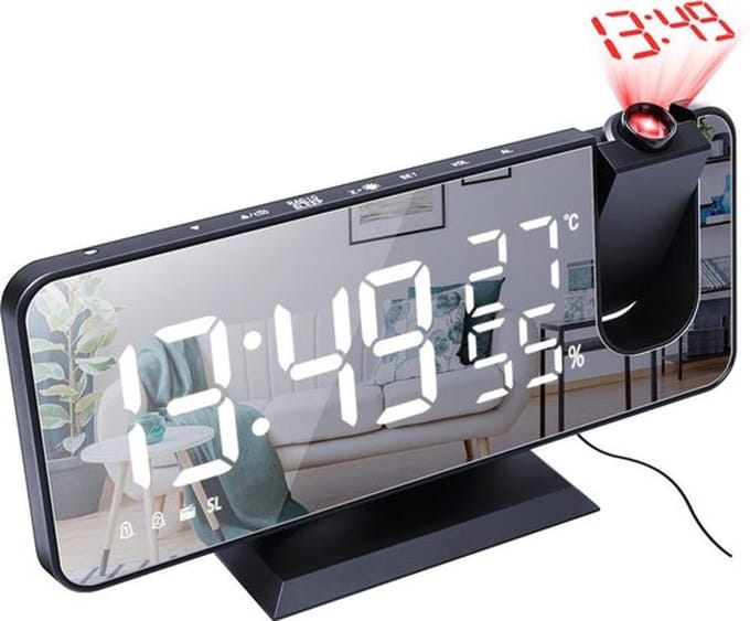 Nixnix® - Digitale Wekkerradio Zwart - Alarm Clock - Met projectie