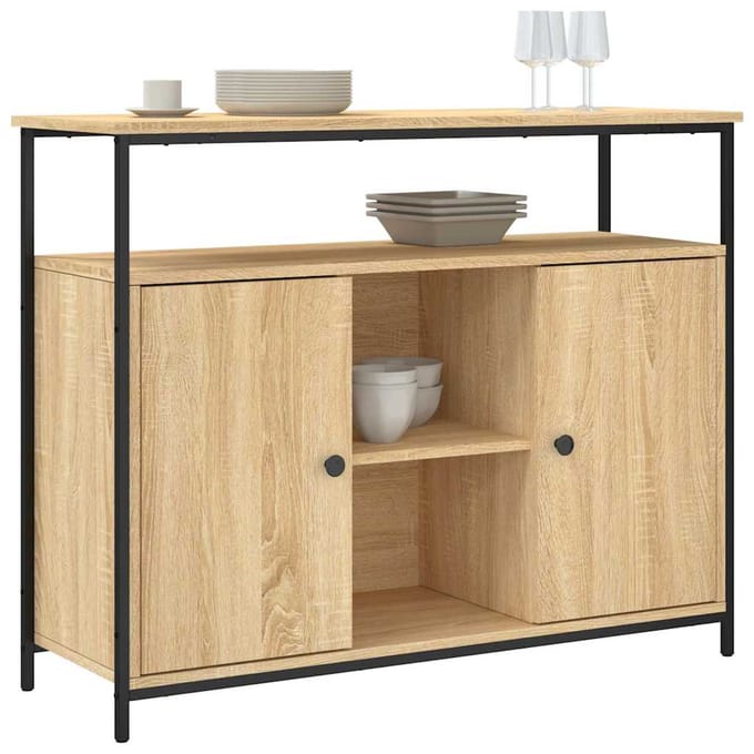 vidaXL - Dressoir - Sonoma - Eiken - 100x35x80 - cm - Bewerkt - Hout