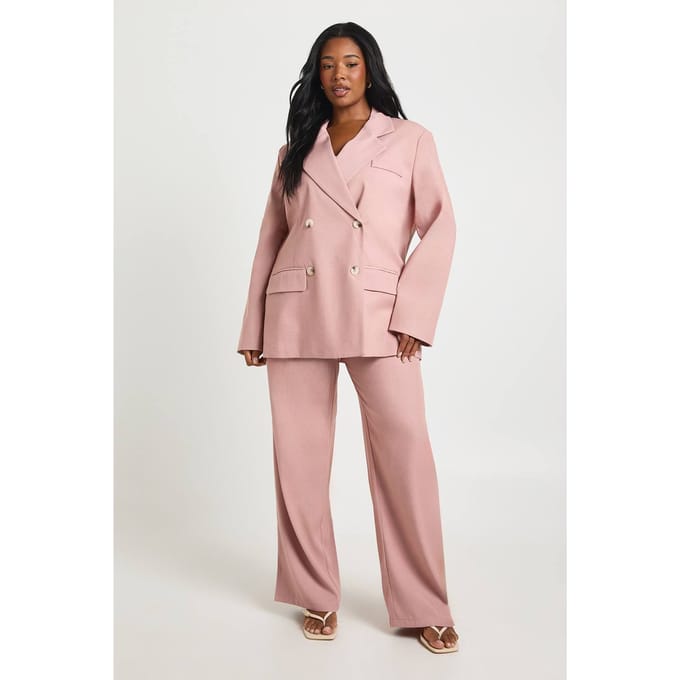 boohoo Dames Plus Oversized Blazer Met Hoornknoppen | Stoffig Roze | Maat: 46