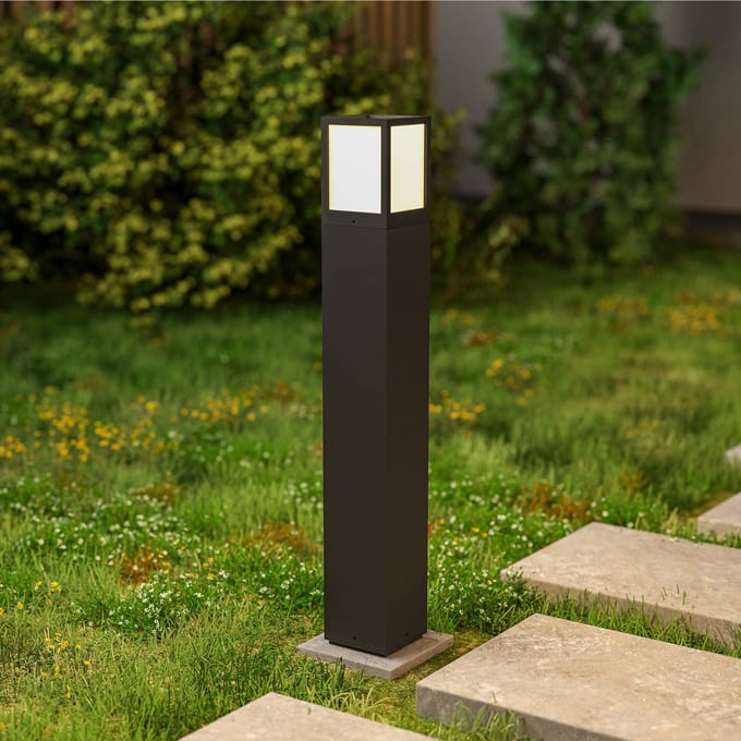 Deko-Light Tuinpadverlichting Facado II, hoogte 65 cm, hoekig, donkergrijs/opaal