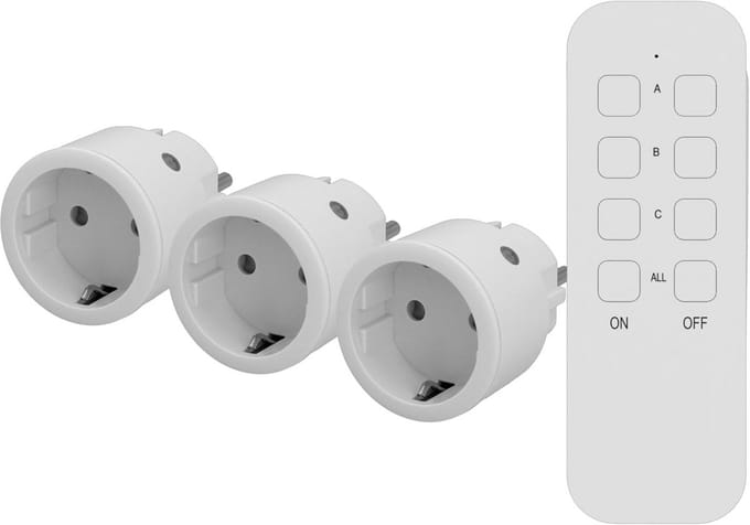 Set van 3 draadloze stekkers met zelflerende afstandsbediening - Wit