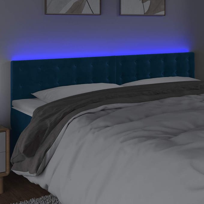 vidaXL - Hoofdbord - LED - 180x5x78/88 - cm - fluweel - donkerblauw