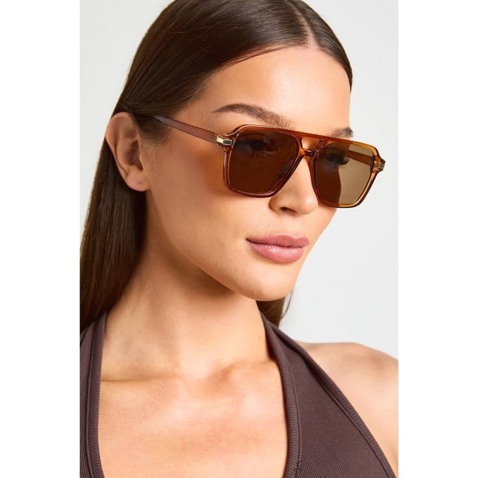 boohoo Dames Dikke Chocoladebruine Pilotenzonnebril