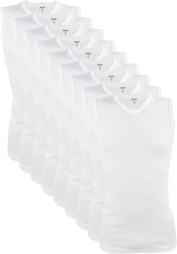 9 stuks SQOTTON A-shirt - V-hals - mouwloos - Wit - Maat M/L