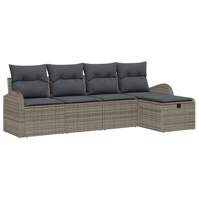 vidaXL - Bankstel - met - kussen - met - opslag - Grijs - poly - rattan