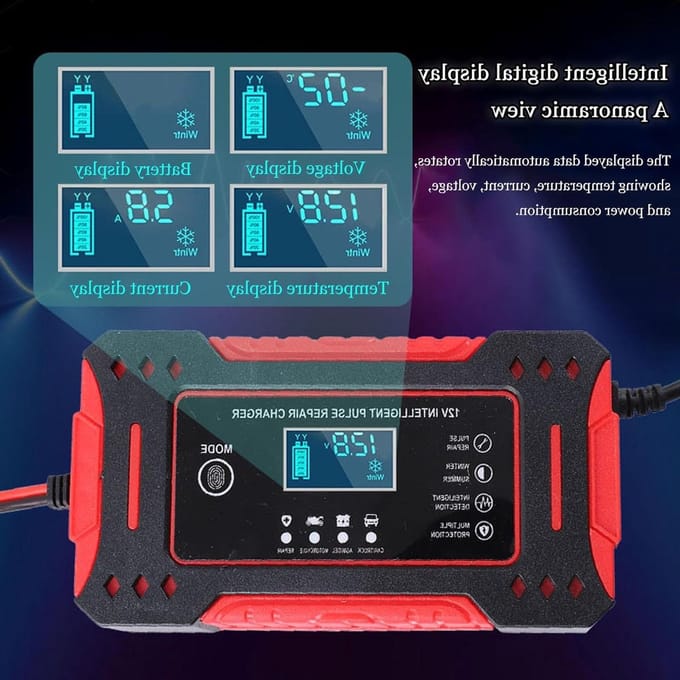 Motorfiets Acculader - Druppellader Onderhouder - Accu Onderhoud - Intelligente Digitale Display - 12V - Rood