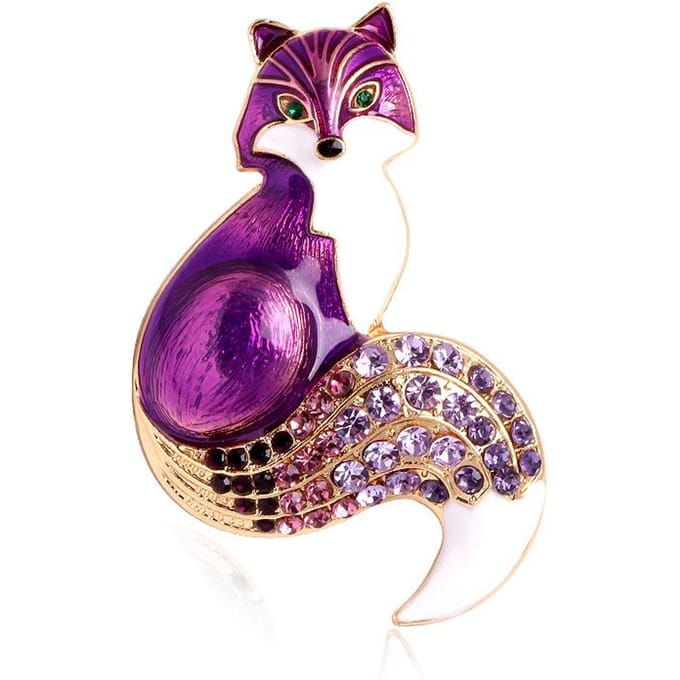 Broches de renard en émail strass pour femmes, broche décontractée de fête animale, cadeaux violet