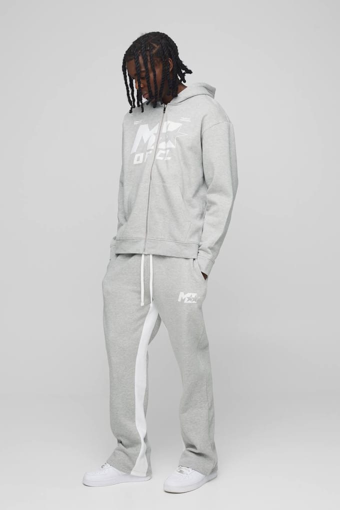Oversized M Star Gusset Trainingspak met Capuchon en Rits | Grey Marl | Size Medium