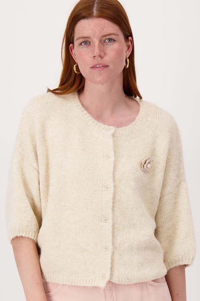 Zusss Zacht Basis Vest Met Vleermuis Mouwen En Broche Beige