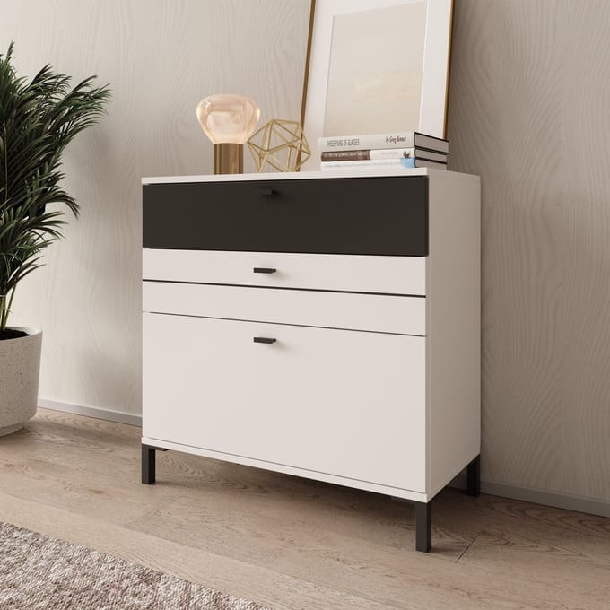Meubella - Basmira - Ladekast met 3 lades - Wit - 77x35x78 cm