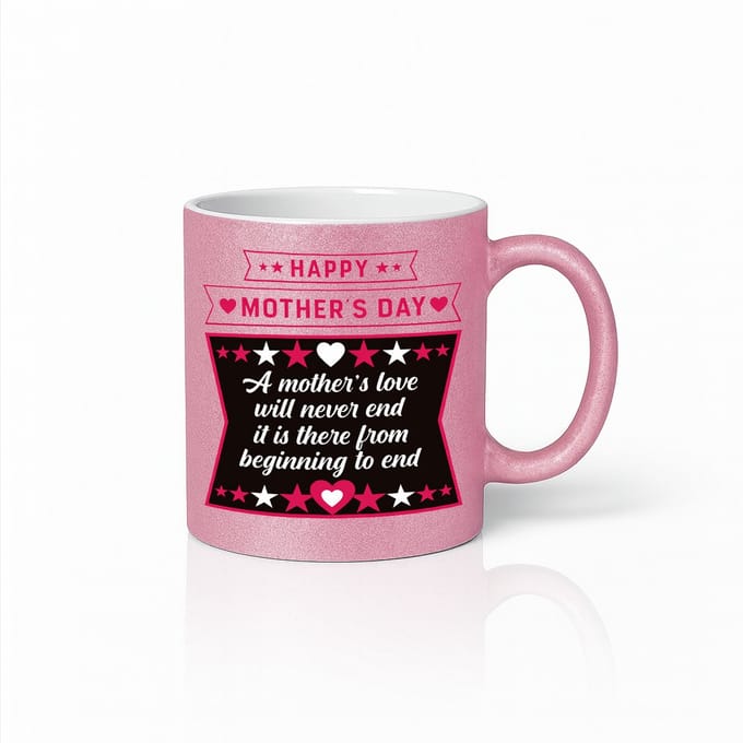 Moederdag Mok - A Mother's Love Will Never End - Inspirerende Tekst - Roze Keramiek