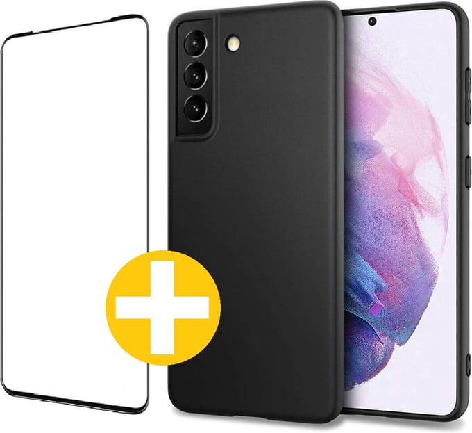 Hoesje en Screenprotector Combi Geschikt Voor Samsung S21 FE - Zwart Hoesje + Premium Screenprotector