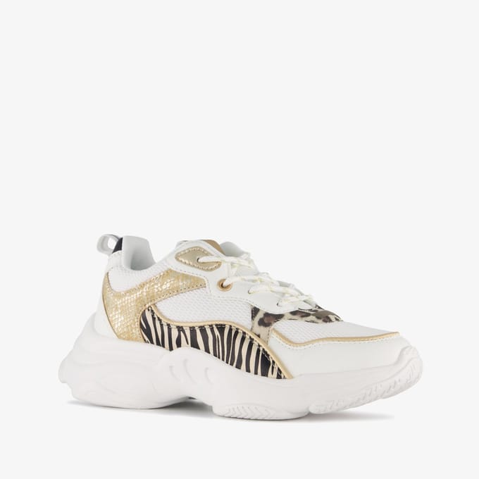Blue Box meisjes dad sneakers met tijgerprint - Wit - Maat 30