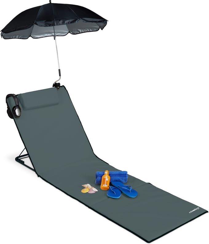 Strandmat - groot - ligbed - hoofdsteun - rugleuning - opvouwbaar - draagbaar antraciet