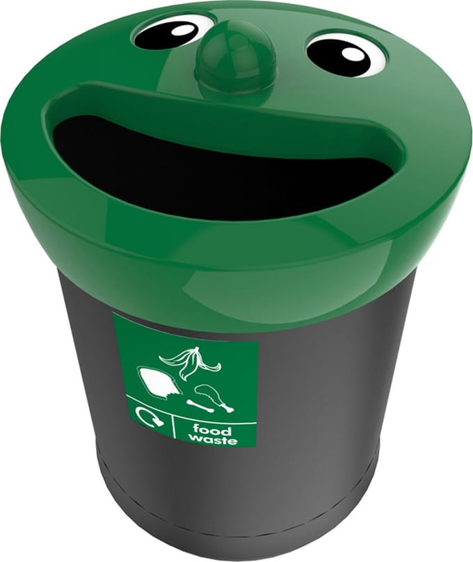 Smiley Face Bin 52 liter, food waste zwart, groen