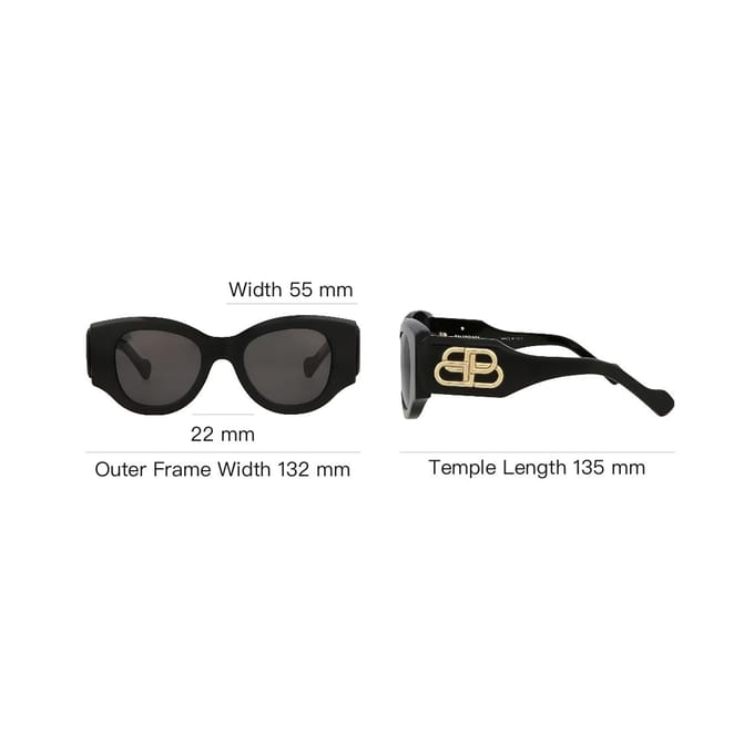 Balenciaga Logo Onregelmatige Vorm Zonnebril Dames zonnebril Zwart BB0070S-30008288-006 Basic Packaging-Eyeglass Case,50,Black