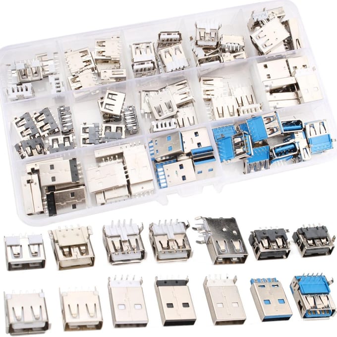 RUNCCI-YUN 95PCS USB 2.0/3.0 Type A Micro USB Plug Soldering Set - 14 Waarden DIY Adapter