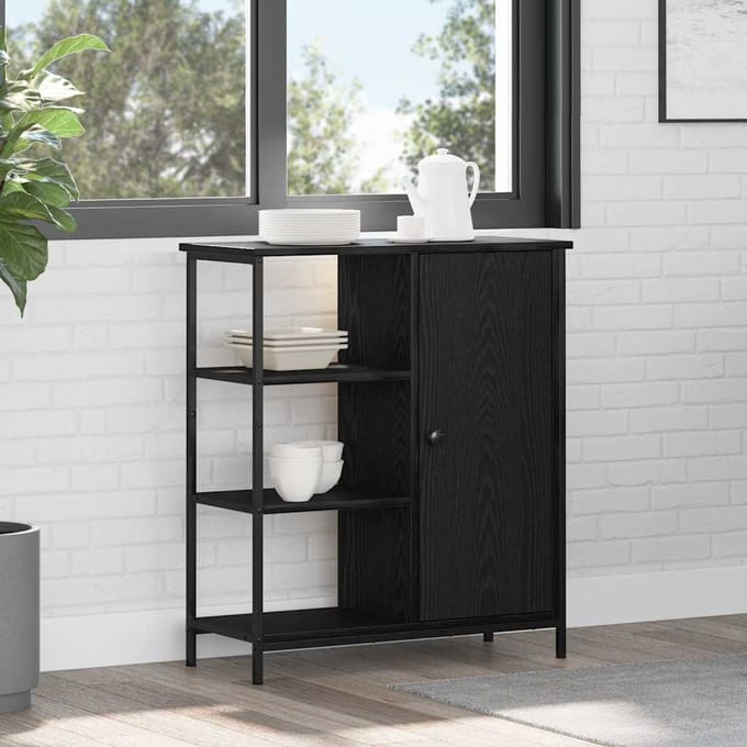 vidaXL - Dressoir - Zwart - Eiken - 70 - x - 30 - x - 80 - cm